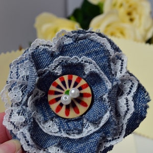Upcycled Denim Flower Brooch: Handmade Jean Pin, RenmaDesign