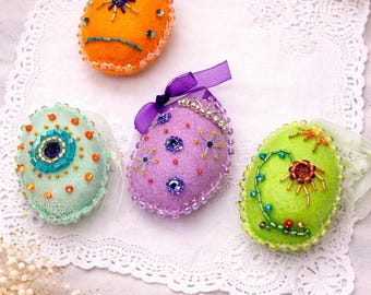 Handmade Felt Easter Egg Tree Ornaments Felt Egg Ornament Pastel Easter Decor Easter Tree Decor Spring Decor Basket Stuffers Set Of 4