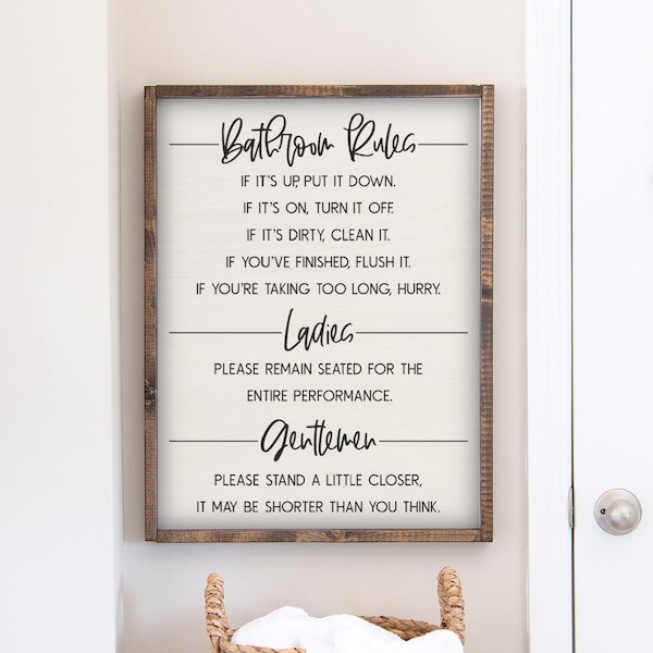 Bathroom Rules Sign | Bathroom Wall Decor | Funny Bathroom Sign | Flush the Toilet Please Remain Seated | Guest Bathroom Kids Bathroom Decor