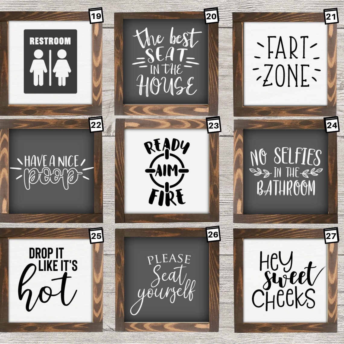 Set of 4 Bathroom Mini Collection Sign