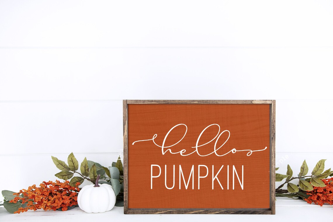 Large Hello Pumpkin Wood Sign Wooden Hanging Farmhouse Fall | Etsy