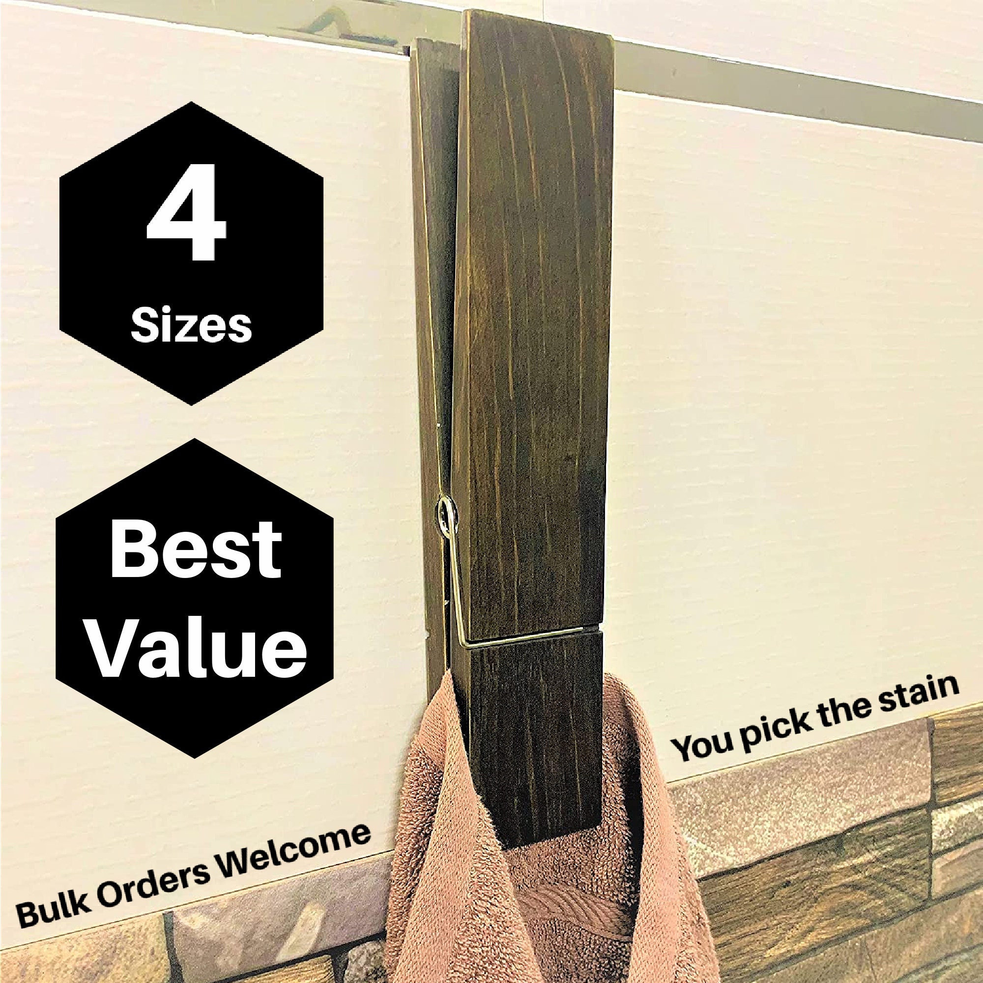 Jumbo clothespin 12" Bathroom Towel Holder, clothespin, farmhous…