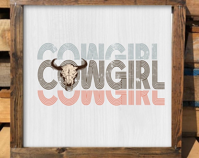 Rustic Framed Wooden 7" & 13" Cowgirl