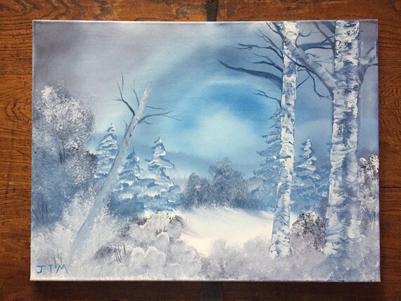 Icy Winter Forest Painting Etsy