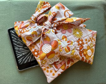 Quilted Kindle/Kobo Sleeve | Handmade Fabric E-Reader Cover Case with Bow
