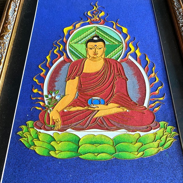 Bhaisajya Guru·藥師佛 | 2016-2-R-050 | Buddhist Art | Buddha Art | Thangka | Filigree Thangka | Handmade | Tibetan Traditional (FREE Shipping)