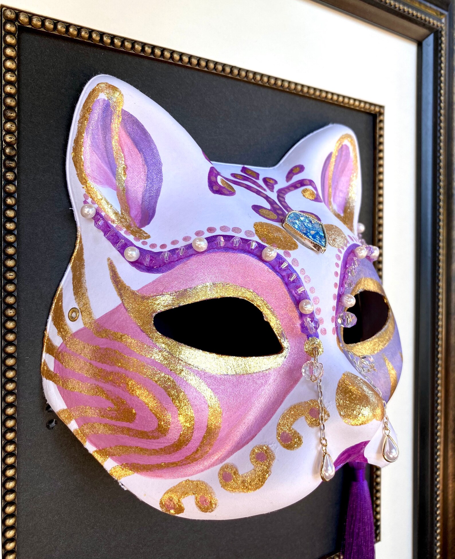 Kitsune MaskPurple Pink Gold 紫粉金Handmade & Unique Design Etsy