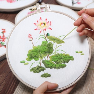 Beginner Embroidery Kit Full Kit DIY Floral Needlepoint Hoop Wall Art Kit Modern Embroidery Kit For Friends image 2