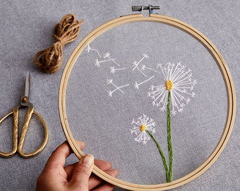 Diy craft kit bordado principiante / plantas transparente /diente de León mano completa /DIY Hoop Wall Art Kit / Regalo para ella