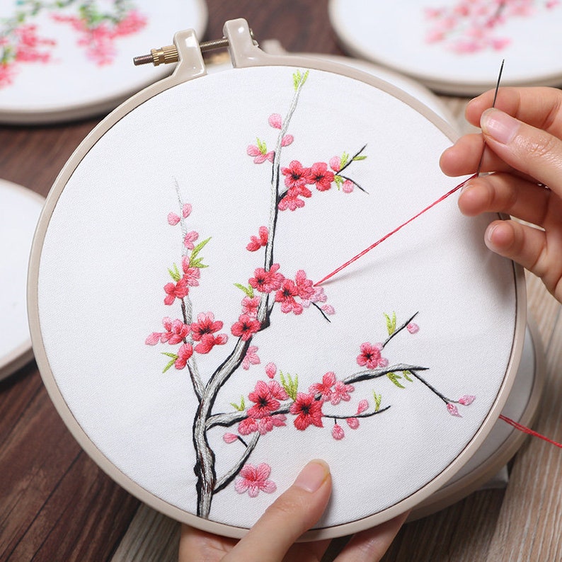 Beginner Embroidery Kit Full Kit DIY Floral Needlepoint Hoop Wall Art