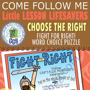 BOOK OF MORMON Activity Fight For Right! word-choice puzzle Alma 43-44 - Follow Captain Moroni's example: Put on the whole armor of God