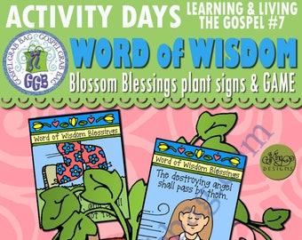 Activity Days Learning & Living the Gospel GOAL 7 Learn Gospel - PRINTABLE Invitation/Activity: Word of Wisdom Blossom Blessings Game-signs