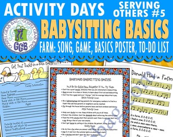 Activity Days Serving Others GOAL 5 (entertain, protect and care for child) PRINTABLE Invitation/Activity: FARM song, game, planner and list