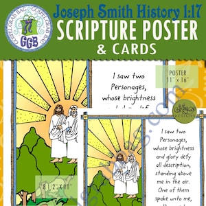 PRIMEIRA VISÃO - JSH 1:17 (História de Joseph Smith), Cartaz das Escrituras e Cartões - 3 tamanhos, "Eu vi dois Personagens, cujo brilho e glória..."