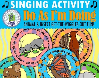 Primary Music Singing Activity, "Do As I'm Doing" Animals & Insects Get-the-Wiggles-Out Fun!, music Primary chorister - INSTANT DOWNLOAD