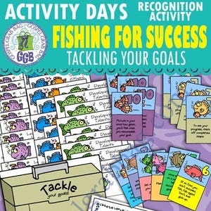 Activity Days - Recognition Activity: Theme "Fishing for Success!" Tackling your Goals invitation, certificate, fishy activities fish food