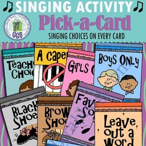 Actividad de canto musical de primaria, opciones/órdenes de canto "Elige una tarjeta", corista de primaria DESCARGA INSTANTÁNEA (p. ej., Solo niños; Omite una palabra)