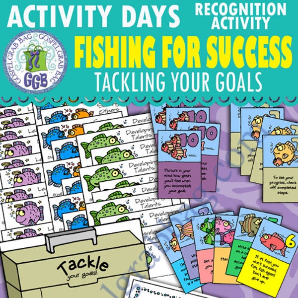 Activity Days - Recognition Activity: Theme "Fishing for Success!" Tackling your Goals invitation, certificate, fishy activities fish food