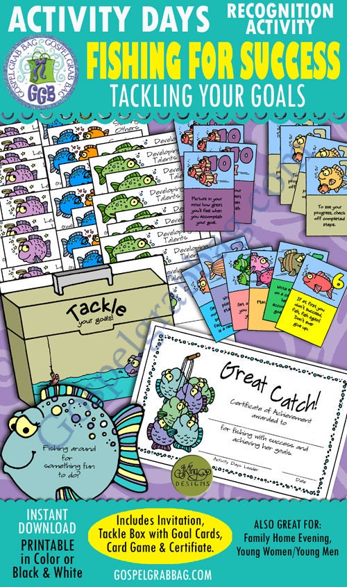 Activity Days Recognition Activity: Theme fishing for Success Tackling Your  Goals Invitation, Certificate, Fishy Activities Fish Food 