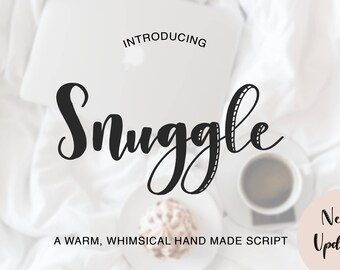 Snuggle Font, Whimsical Font, Modern Font, Script Font, Bounce Lettering Font, Cute Font, Font Download, Clip Art, Cupcake, Handwritten Font