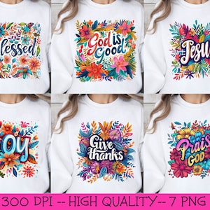 7 Floral Christian Quotes PNG Bundle, Jesus Png, Religious Shirt Png, Bible Verse Png, Mug Png, Motivational Quotes, Sublimation Design