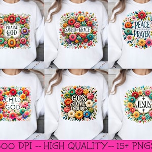 15+ Floral Christian Quotes PNG Bundle, Jesus Png, Religious Shirt Png, Bible Verse Png, Mug Png, Motivational Quotes, Sublimation Design