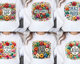 15+ Floral Christian Quotes PNG Bundle, Jesus Png, Religious Shirt Png, Bible Verse Png, Mug Png, Motivational Quotes, Sublimation Design