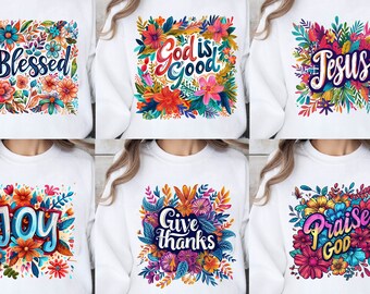 Floral Christian Quotes PNG Bundle, Religious Sublimation Design, Easter Quotes Bible verse Png