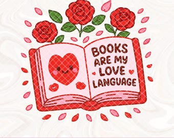 San Valentino, amante dei libri, Png, I libri sono il mio linguaggio dell'amore, Png booktok, Png, Design a sublimazione retrò per topi di biblioteca, Png amante dei libri