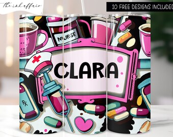 Custom Name Nurse 20 oz Skinny Tumbler Sublimation Wrap, Cowhide Leopard Nurse Life Wrap Seamless Design, Western Nurse Straight Tumbler PNG
