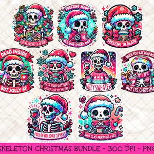 Rolig julskelett sublimering PNG-paket, sarkastiska julcitat T-shirt png, vuxenhumor png, DTF Wrap digital design nedladdning