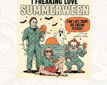 I Freaking Love Summerween PNG, Summer Halloween Horror Characters Summer Png, Retro Summer png, Funny Horror Summer, Halloween in Summer