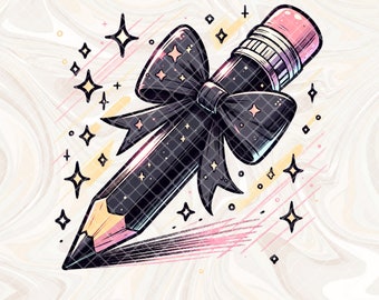 Halloween Pencil Sublimation Png, Halloween Coquette Bow png, Teacher Halloween png, Spooky Teacher Png, Retro Coquette Pencil Png, DTF wrap