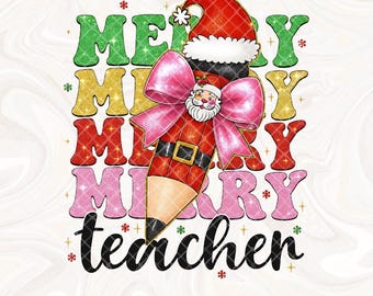 Merry Merry Teacher Png Bundle, Insegnante Natale png, Insegnante Albero di Matita Png, Regali di Natale per Insegnanti, Insegnante Fiocco di Matita Png