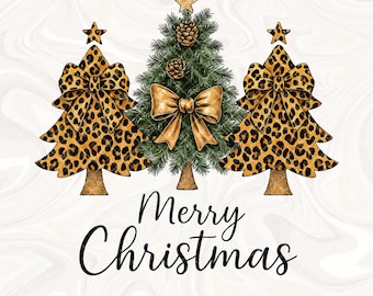 Leopard Print Christmas Tree Png, Western Merry Christmas png, Coquette Bow Christmas Tree, Christmas Lights sublimation, Merry Christmas