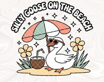 Sommergans PNG, lustige doofe Gans am Strand PNG, Retro Strand Vibes Urlaub Sublimation PNG, Sommer Shirt Trendy Ästhetische Gans PNG