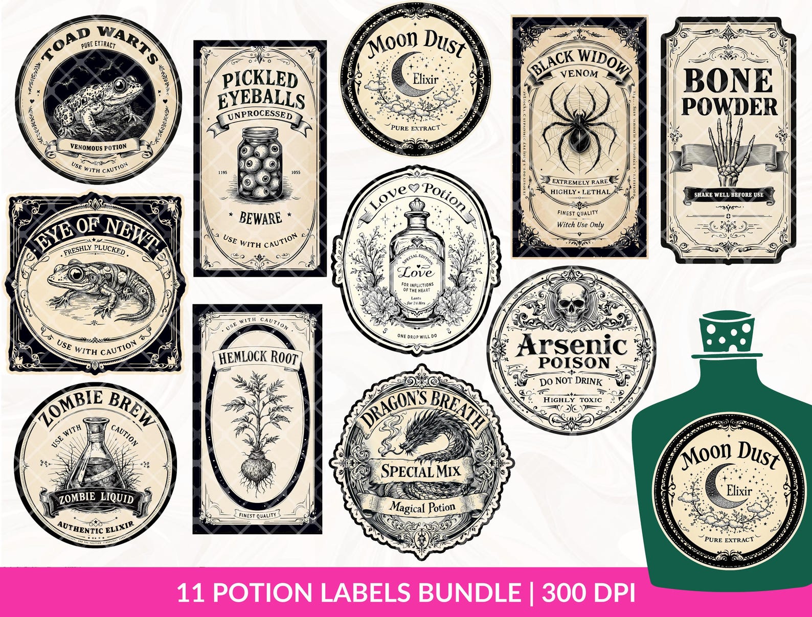 Potion Labels PNG Bundle, Mystic Potion Labels Sublimation, Apothecary ...