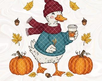 Autumn Goose Png, Fall Coquette Png, Girly Autumn Patchwork Png, Pumpkin Season Png, Fall Vibes Png, Autumn Leaves Pumpkin Png, Trendy Goose