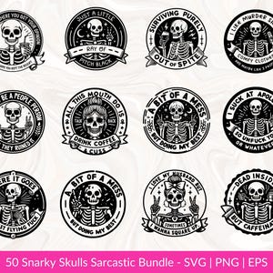 Snarky Skulls Bundle 50 Designs SVG Bundle, Adult Humor svg, Sarcastic Bundle svg, Funny skeleton Bundle svg, Coffee, Sassy Sublimation PNG image 5