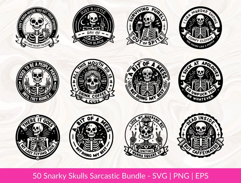 Snarky Skulls Bundle 50 Designs SVG Bundle, Adult Humor svg, Sarcastic Bundle svg, Funny skeleton Bundle svg, Coffee, Sassy Sublimation PNG image 5