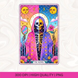 La carte de tarot des Gémeaux PNG, Design en sublimation du zodiaque, Witchy Vibes signe des Gémeaux célestes Tarot gothique T-Shirt mug fichier PNG, téléchargement numérique