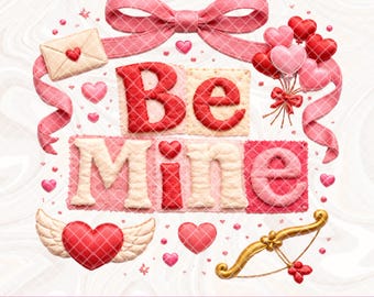 Faux Yarn Valentine Be Mine Png, Vintage Coquette Valentine Sublimation, Valentines day png, Embroidered Patch