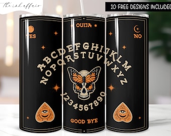 Tavola Ouija da 20 oz Skinny Tumbler Wrap Sublimation Design, Digital Instant Download PNG, Spirit board Mystical Wrap, Gothic Witchy Halloween