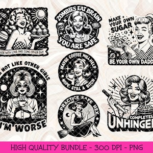 Retro Housewife PNG Sublimation Bundle, Sarcastic Sayings Bundle, Retro Clip Art Bundle, Funny Sayings, Adult Humor, Sarcastic Shirt Designs