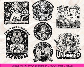Retro Housewife PNG Sublimation Bundle, Sarcastic Sayings Bundle, Retro Clip Art Bundle, Funny Sayings, Adult Humor, Sarcastic Shirt Designs