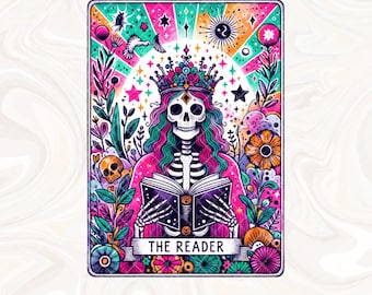 Carta del Tarot del Lector PNG, Diseño de Sublimación de Lectura de Esqueleto, Diseño de Camiseta de Bibliotecario Amante de los Libros Brujos Booktrovert PNG, Smut Booktok PNG