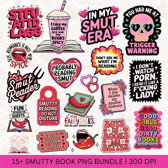 Smutty Book PNG Bundle, Book Smut Bundle, Smutty Books Sublimation PNG, Bookish Spicy Book lover Png, Bookish Clipart PNG, Morally Grey png