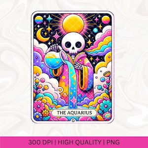 La carte de tarot du Verseau PNG, sublimation du zodiaque, Witchy Vibes signe du Verseau céleste Tarot gothique tasse T-Shirt tasse fichier PNG, téléchargement
