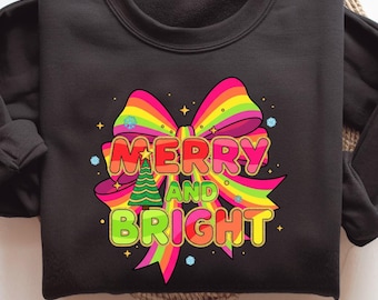 Merry and bright PNG, Preppy Merry Christmas Png, Glitter Christmas Shirt Png, Christmas Coquette Sublimation Png, Xmas png, Christmas Tree