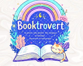 Booktrovert Definition Sublimation PNG, Books and Cats, Floral Book lover Png, Reading Png, Book lover gift Png, Booktok Bookish, The Reader